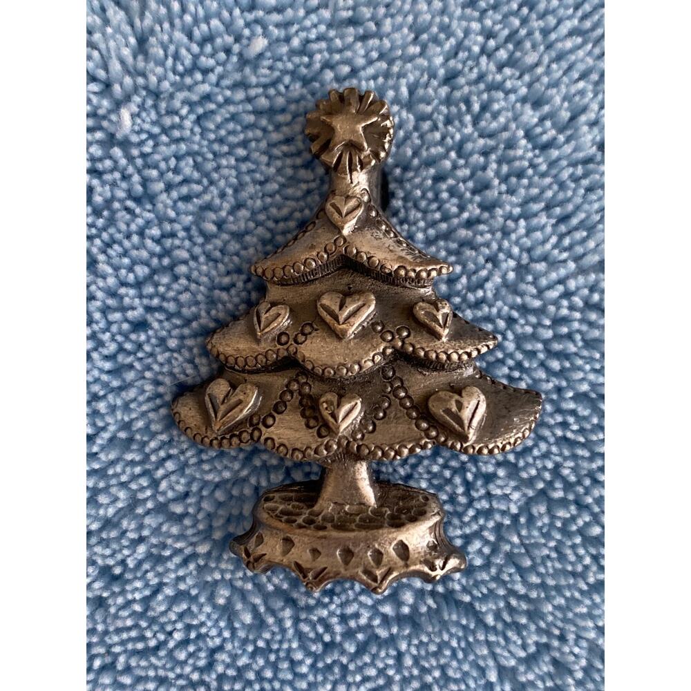 Vintage Pewter Christmas Tree Pin Brooch